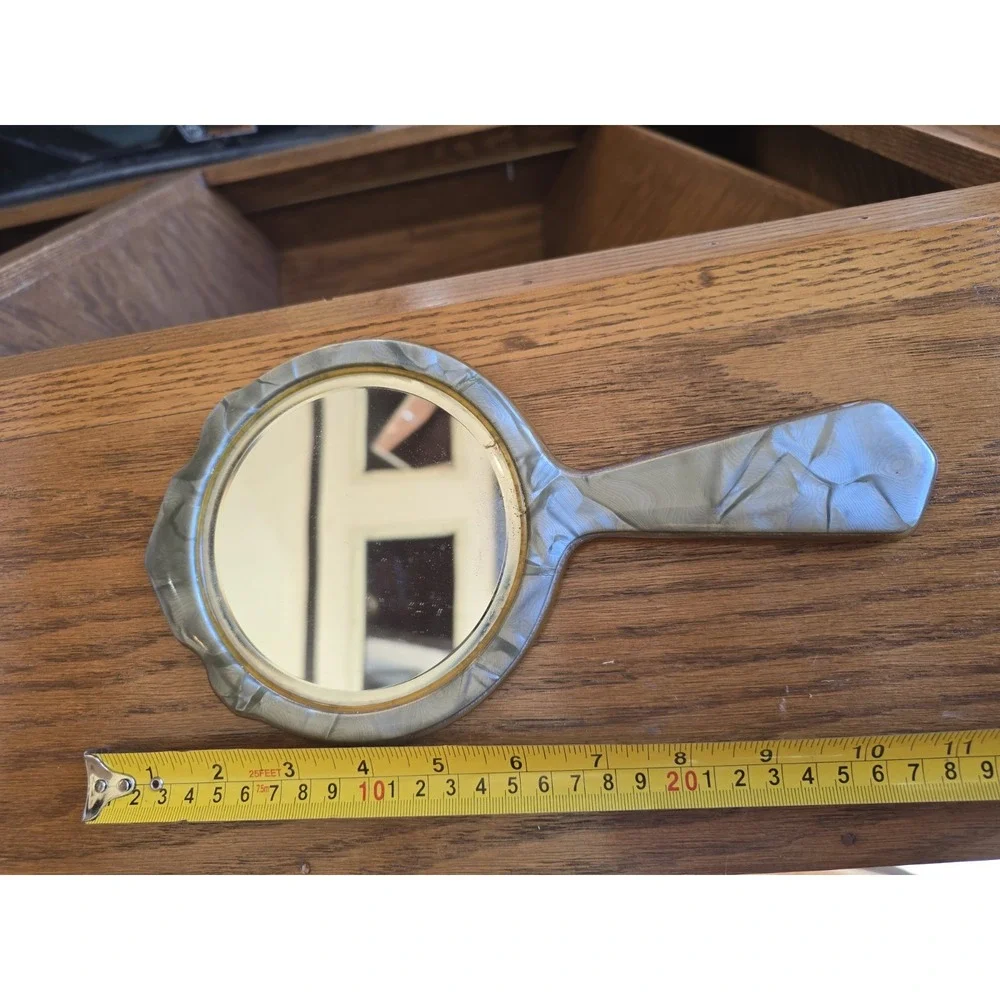Art Deco Bakelite Green Marbleized Hand Held Vanity Mirror